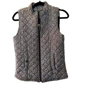 BLACK AND WHITE HERRINGBONE ZIP UP QUILTED LADIES VEST MEDIUM